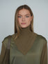 Point Mixed Satin Maxi Dress in Olive
